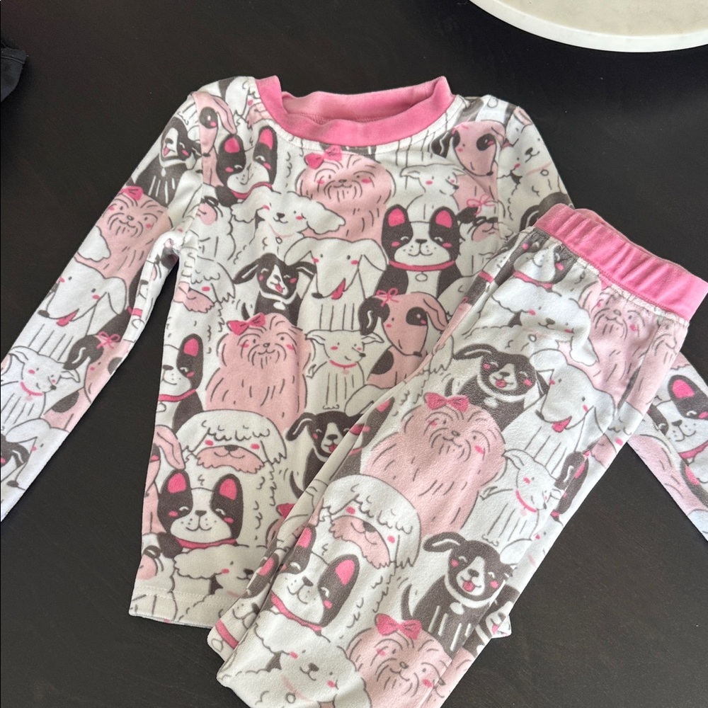 munki munki Pink and White Kids Pajama Set